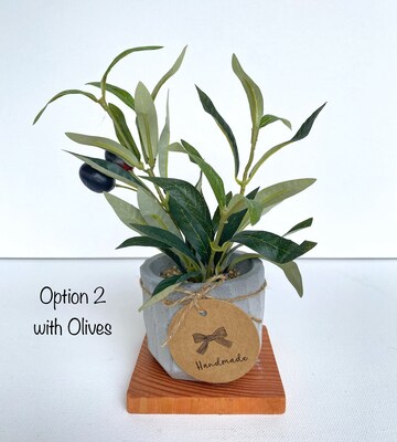 Artificial Mini Olive Tree in Handmade Pot with Wood Coaster - Small Faux Olive Tree - image6